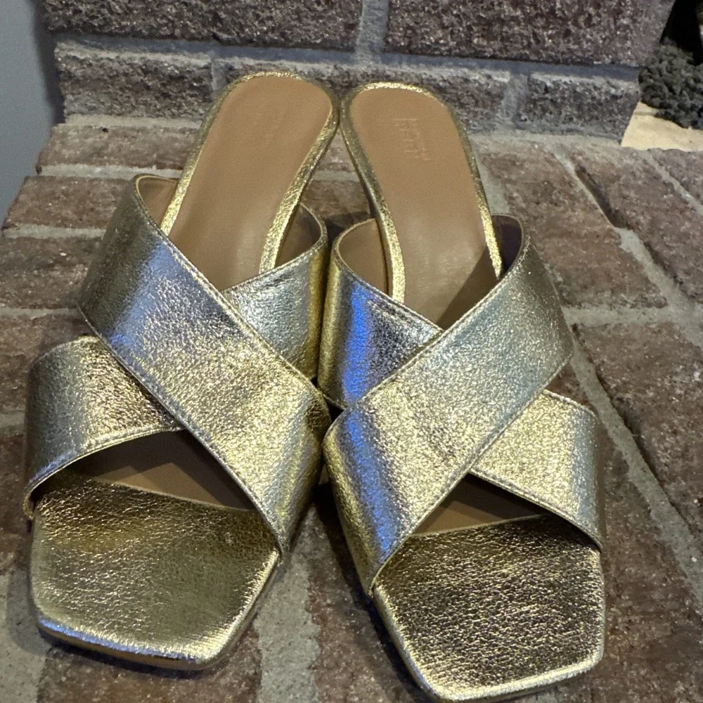 Nordstrom Rack Lauren Slide Gold Open Square Toe Sandals Women's Size 8M #416 - Picture 7 of 16